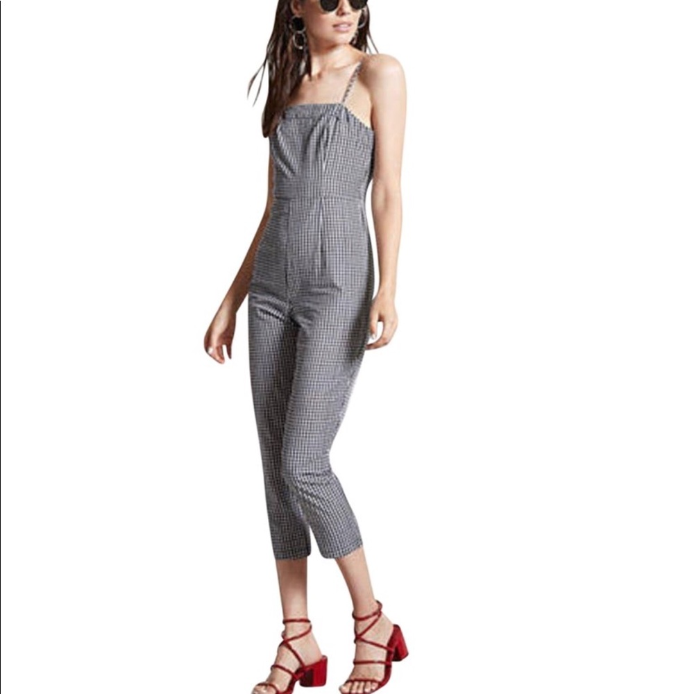 White/black gingham cami jumpsuit